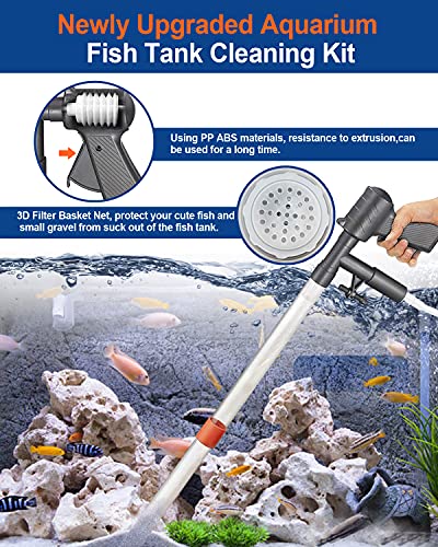 QZQ Aquarium Gravel Cleaner Vacuum Fish Tank Cleaner Tools Kit | [2026 Edition] Water Changer with Aquarium Thermometers, Fish Net kit, Use for Fish Tank Cleaning Gravel and Sand