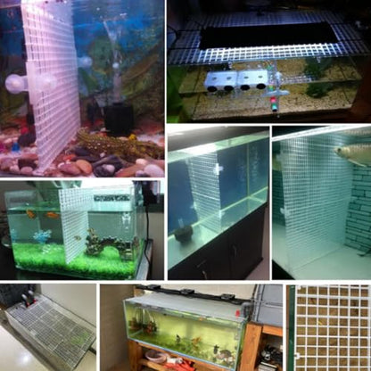 4pcs Aquarium Lid Hood Fish Tank Top Cover Terrarium Lid Plastic Grid Panel Egg Crate Grate with 6 Aquarium Glass Cover Board Clip Fish Tank Lid Anti-Jumping Net Cover (Clear,11.6*11.6inch)