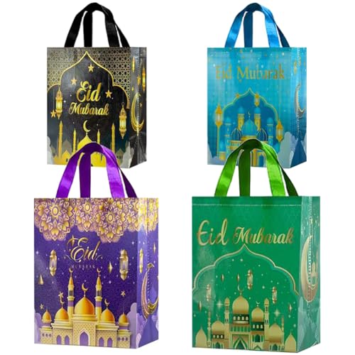 LAOREI 4 PCS Eid Mubarak Reusable Gift Bags-Ramadan Environmental Protection Party Bags Multifunctional Non-Woven Eid for Gifts Wrapping Ramadan Party Decorative shopping bag with Handles - color: 6pcs--Eid Mubarak