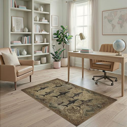 4'x6' Washable Antique Octopus Accent Rug, Beige Non-Shedding Small Carpet Pet Friendly & Non-Slip for Playroom, Bedroom, Reading Nook | Ref:2068056 - color: Beige/Pattern 21, size: 4' x 6' (Rectangular)