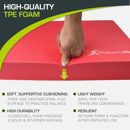 ProsourceFit Exercise Balance Pad, Non-Slip Cushioned Foam Mat & Knee Pad for Fitness and Stability Training, Yoga, Physical Therapy - color: Red, size: XL - (18.75" x 15")