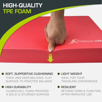 ProsourceFit Exercise Balance Pad, Non-Slip Cushioned Foam Mat & Knee Pad for Fitness and Stability Training, Yoga, Physical Therapy - color: Red, size: XL - (18.75" x 15")