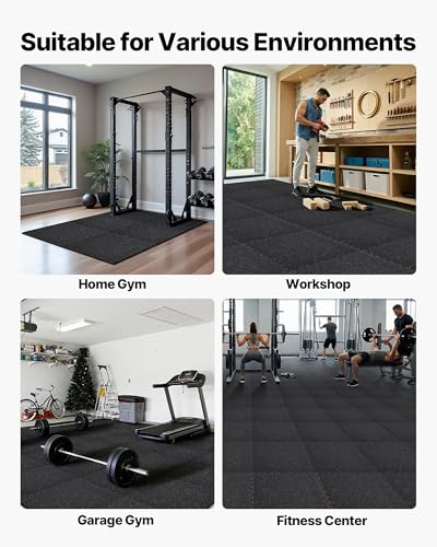 VEVOR 0.56Inch 48sq.ft 12 Tiles Gym Flooring for Home Gym, Rubber Top with High Density EVA Foam, 24 x 24In Gym Floor Exercise Equipment Mats, Interlocking Gym Mats, Puzzle Workout Mats, Black & White | Rubber Top with High Density EVA Foam, Lightweight G