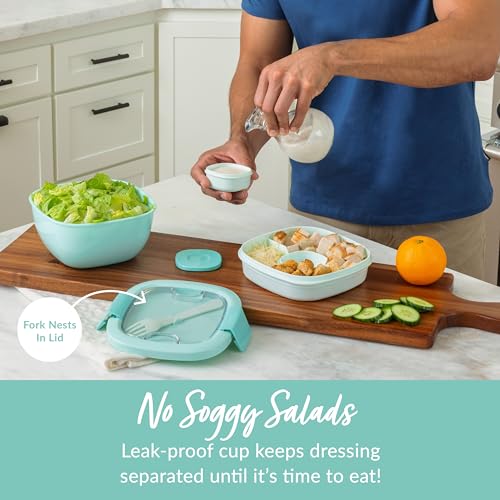 Bentgo Salad Container, Lunch Bowl with 4-Compartment Toppings Tray, 54 oz - color: Coastal Aqua
