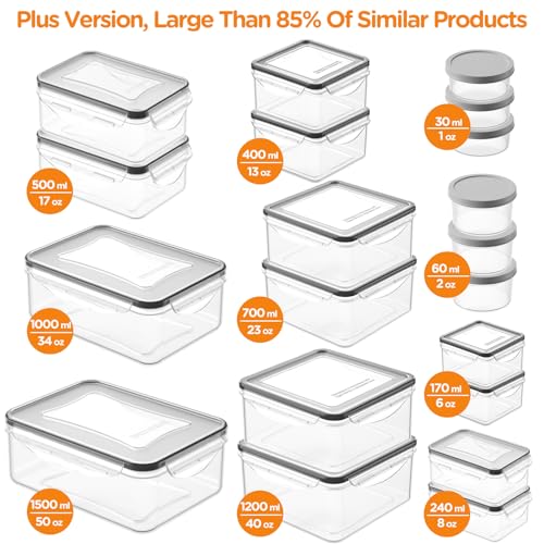 HOMETALL 40 PCS Food Storage Containers with Lids Airtight | 100% Leakproof Plastic Meal-Prep Containers Reusable(20 Containers & 20 Lids),Microwave and Dishwasher Safe - color: Pack of 20