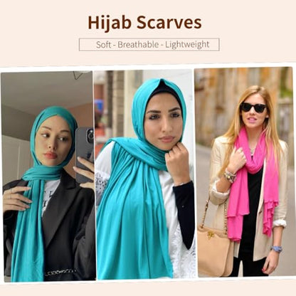 Muslin Hijab Scarf for Women Long Headscarves Solid Head Wraps Soft Pashminas Shawls - color: Cyan Muslim Hijab Scarf