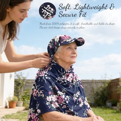 ZLYC Women Muslim Hijab Scarf with Visor Built-in Undercap Sun Protection Headwrap - color: Floral Navy