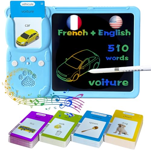 Talking Flash Cards with Writing Tablet - French English, Blue - color: French, size: Blue