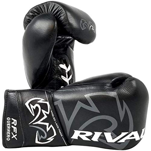 RIVAL Boxing RFX-Guerrero Pro Fight Gloves, HDEF Hard, Lace-up Closure, Stiffer & Firmer Feel, Approved for Competition - color: Black, size: 10 oz.