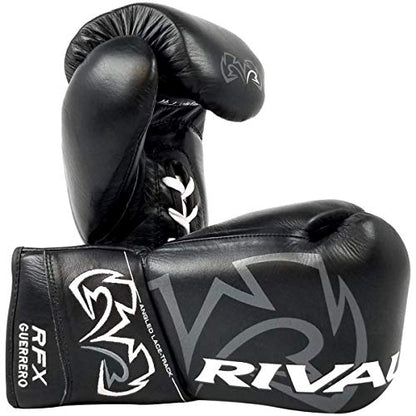 RIVAL Boxing RFX-Guerrero Pro Fight Gloves, HDEF Hard, Lace-up Closure, Stiffer & Firmer Feel, Approved for Competition - color: Black, size: 10 oz.