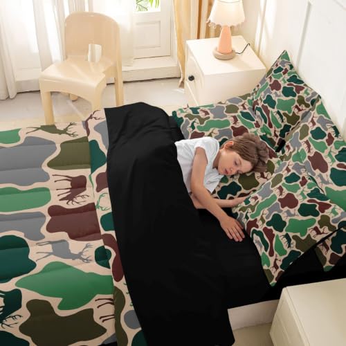 Erosebridal Camo King Comforter Set with Sheets 7 Piece Deer Hunting Bed in A Bag Army Green Military Camouflage Bedding Sets Rustic Country Wildlife Bed Set - color: Army Green Brown, size: King