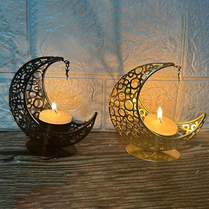 Elegant Moon Shaped Table Decor Metal Stand Soft Lighting for Couple Housewives and Interior Decor Enthusiasts Candlestick