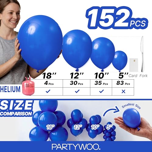 PartyWoo 로열 블루 풍선 152피스 다양한 사이즈 팩 45.7cm(18인치), 30.5cm(12인치), 25.4cm(10인치), 12.7cm(5인치) 다크 블루 풍선 아치 키트, 베이비 샤워, 성별, 졸업 해저 생일 파티 장식, 블루-Y59 - color: 블루-y59