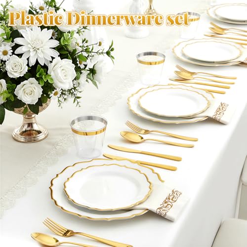 Glowserve 175 Piece Disposable Plastic Plates Dinnerware Set for 25 Guests - color: Gold