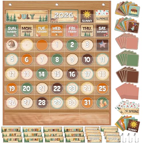 Sinload Classroom Calendar Pocket Chart Wood Color, Woodland - color: Wood Color, style: Woodland