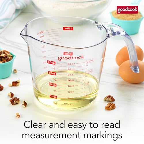 GoodCook Everyday 4-Cup Liquid Measuring Cup, Clear Plastic with Easy-to-Read Markings, Tapered Pour Spout, Comfortable Handle, Measures in Cups, Ounces, Pints, and Milliliters - color: Clear & Red, size: 4-Cup
