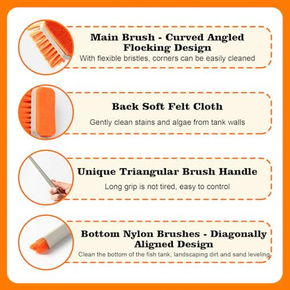 Small Fish Tank Cleaner Brush, Algae Scraper for Aquarium, Glass Aquarium Cleaning Tool, Fish Tank Cleaner Adapted for Glass and Acrylic Aquariums - color: Orange