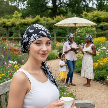 3 Packed Women's Pre Tied Head Scarves Slip On Chemo Beanies Hair Cover Headwrap Caps - color: A2-long Strap-3 Packed