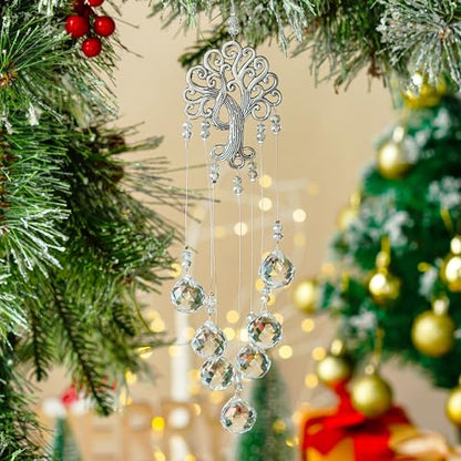 H&D HYALINE & DORA Garden Hanging Crystal Suncatchers Rainbow Makers with Crystal Ball Prisms and Metal Tree of Life for Garden Outdoor Home Kids Room Window - color: Clear Crystal Ball-long Chain