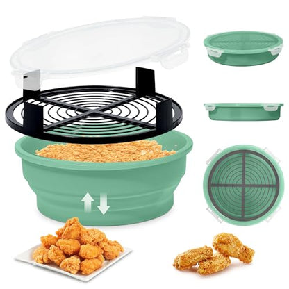 Collapsible Batter Bowl - Breading Bowl Shaker with Lid , Mint Green - color: Mint Green