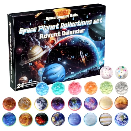 GWHOLE 24 Days Christmas Advent Calendars Bouncy Balls Countdown to Christmas Bouncy Balls Space Planet Theme Xmas Gift Party Favors