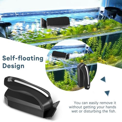 AQQA Aquarium Magnet Glass/Acrylic Cleaner,Fish Tank Cleaner Brush | Magnetic Algae Scrapers Cleaning Tools with 2 Detachable Scrapers,Floating Freshwater Saltwater (M) - size: Medium