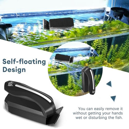 AQQA Aquarium Magnet Glass/Acrylic Cleaner,Fish Tank Cleaner Brush | Magnetic Algae Scrapers Cleaning Tools with 2 Detachable Scrapers,Floating Freshwater Saltwater (M) - size: Medium