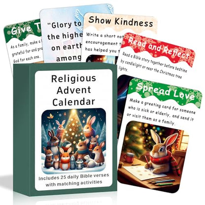 Religious Christian Advent Calendar 2025 for Kids – 24 Mindful Bible Verse Kindness Advent Scripture Activity Cards with Fun Act, Sunday School Christmas Countdown, Jesus Advent Activity for Family