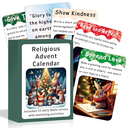 Religious Christian Advent Calendar 2025 for Kids – 24 Mindful Bible Verse Kindness Advent Scripture Activity Cards with Fun Act, Sunday School Christmas Countdown, Jesus Advent Activity for Family
