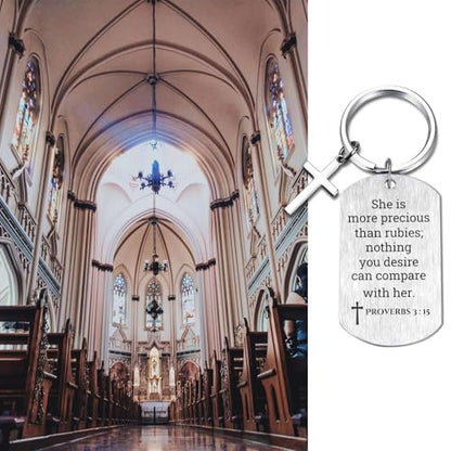 Inspirational Scripture Keychain with Cross - Bible Verse Matte Key Chain Religious Gift for Christian - style: Proverbs 3:15