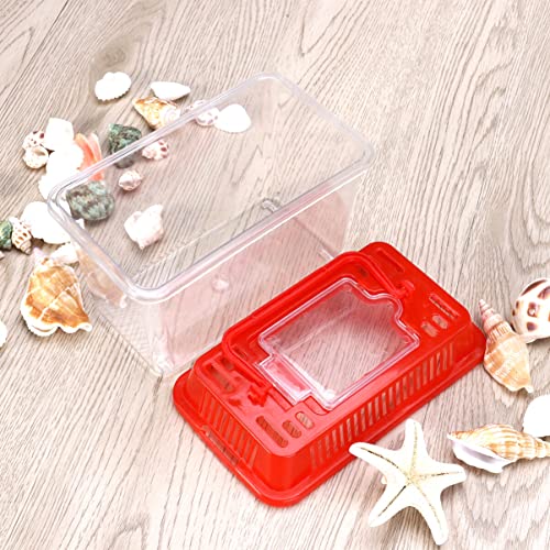Mipcase Portable Fish Tank for Travel Mini Plastic Fish Carrier Handle for Turtle Gold Fish - color: Red