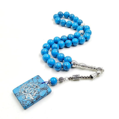 ALBASHAN Tasbih Natural blue Turquoises arabic accessories Muslim Eid gift Islamic 33 45 66 99 100 Prayer beads Saudi Arabia Misbaha - color: No carving, size: 8mmx99beads