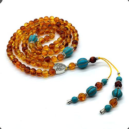 Special Prayer Beads Series -99 beads- Tesbih Tasbih Tasbeeh Misbaha Masbaha Subha Sebha Sibha (Honey Color Imitation Amber -8 mm Beads-) - color: Honey Color Imitation Amber -8 mm Beads-
