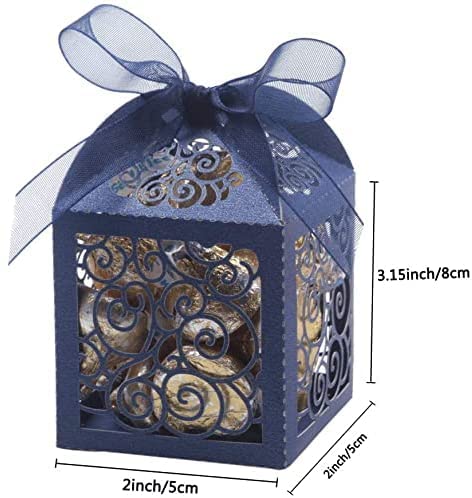 KPOSIYA 70 Pack Wedding Favor Boxes Laser Cut Boxes Party Favor Box Small Gift Boxes Lace Candy Boxes for Wedding Bridal Shower Baby Shower Birthday Party Anniverary with Ribbons (Navy, 70) - color: Navy 70