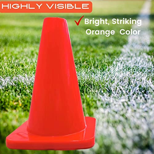 Versatyle Heavy Duty Agility Training Cones (2 in, 6 in, 9 in, 12 in, 28 in) for Sports, Kids Coaching, Multipurpose Field Marker Cones, Soccer, Basketball Drills, Bike, Motorcycle, Traffic Training - style: 9in, Orange