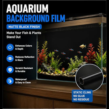 Black Aquarium Background Film, 39"x17.7"in, Static Cling Fish Tank | PVC Static Cling, No Glue, No Residue, Removable, Reusable, Easy Install, for Fish Tank Decor - size: 39"x17.7"in