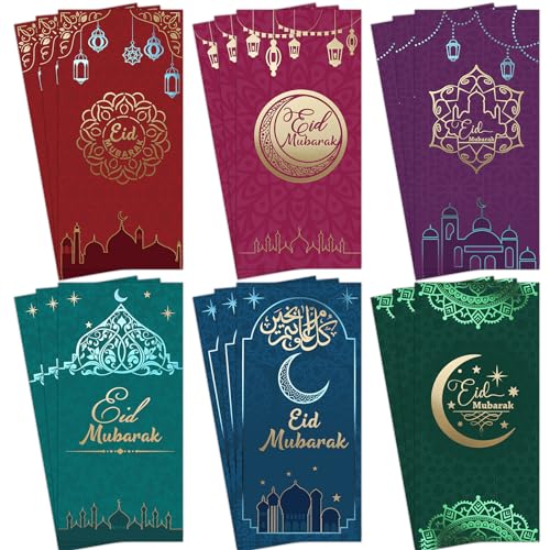 Fancy Land 이드 무바라크 인사말 카드 봉투 포함 금박 이드 머니 홀더 카드 라마단 EID 종교 카드 파티 선물 18개