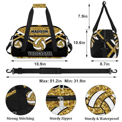 Custom Volleyball Bag for Sports Duffel Bag, Personalized Gym Bag Customize Travel Duffle Bag with Name, Gold Sequins with Black - color: Gold