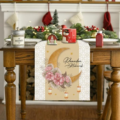 Ramadan Mubarak Decorations Ramadan Mubarak Table Runner Eid Al Fitr Golden Moon Garden Banner Ramadan Eid Banner Ramadan Decorations and Home Party Supplies