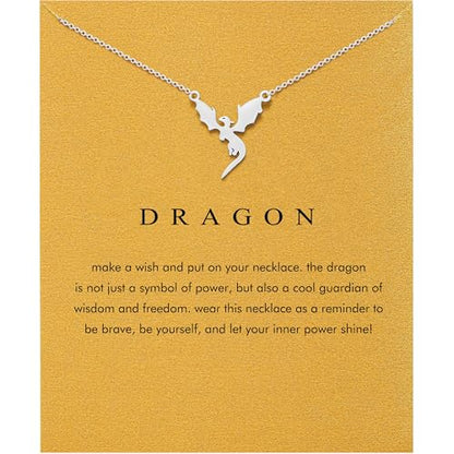 Dainty Silver Necklace for Women - Ankh Jesus Horse Celtic Cross Necklace for Women, Dainty Charm Spider Christian Gifts for Friends Sister Mom, Birthday, Christmas, Mother's Day, Graduation Gifts - style: Dragon