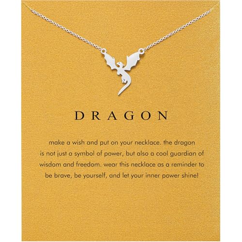 Dainty Silver Necklace for Women - Ankh Jesus Horse Celtic Cross Necklace for Women, Dainty Charm Spider Christian Gifts for Friends Sister Mom, Birthday, Christmas, Mother's Day, Graduation Gifts - style: Dragon