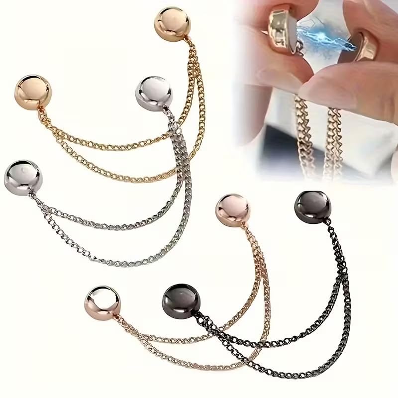 6PCS Magnetic Shirt Clips for Women, Adjustable Chain Clothing Clips No-Sew Magnetic Fasteners for Shirts, Sleeves, Skirts, Pants & Dress Waist Cinch Accessories (3 Colors 6pcs)