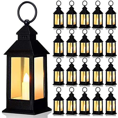 Hoolerry 24 Set Mini Lantern with LED Candle Halloween Wedding Decor ,Black - color: Black