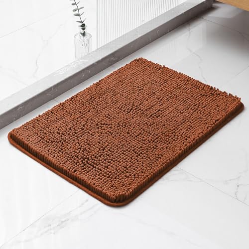 Rust Bathroom Rugs 17"x24" - Plush Chenille Non-Slip Bath Mat - Absorbent, Washable, Soft and Thick Decor for Shower, Sink, Kitchen, Tub, Home Accessories - color: Rust, size: 17"x24"