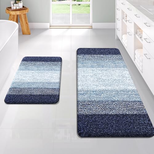 OLANLY Micorfiber Bathroom Rug Set 2 Piece, Absorbent Bath Mats, Airy Blue - color: Airy Blue, size: 47" X 20" + 24" X 16"