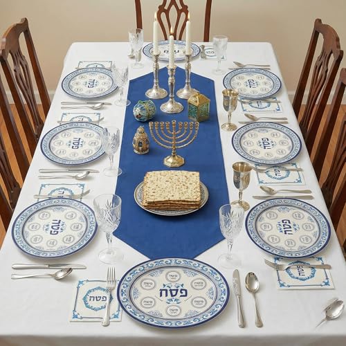 Dereinwo 50 Pcs Passover Seder Oval Plates and Napkins Disposable Paper Plates and Napkins for Pesach and all Seder - style: Passover