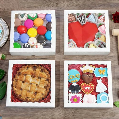 12Pack 9X9X2.5 Inches White Bakery Boxes,Pie Boxes with Clear Window Treat Boxes for Chocolate Strawberries, Pastries, Muffins, Donuts,Cookie,Breakable Heart - color: White