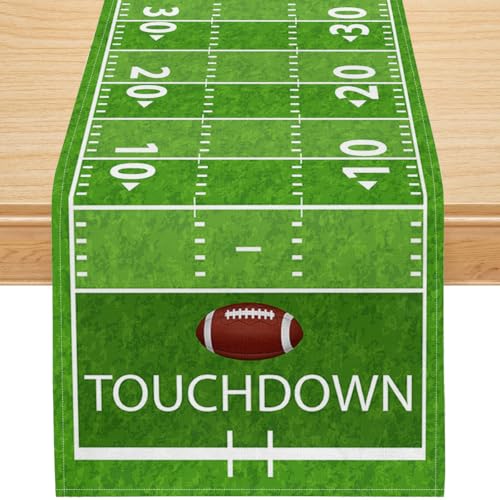 Football Field Table Runner 13x36 Inch, Small Green Sports Game Day Table Decor, Yard Line Linen Table Runner for Coffee Table or Snack Bar, Washable Football Party Decoration - color: Green Rugby, size: 13x36inch