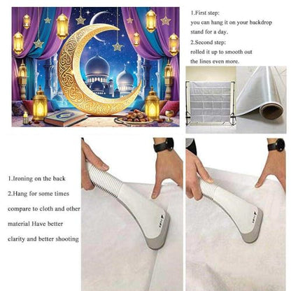 Eid Mubarak Banner Backdrop 8x6FT Purple Islamic Muslim Lantern Moon Star Castle Ramadan Photography Background Eid Mubarak Party Decorations Eid Al Fitr Party Supplies - size: 8x6FT：96'x72'