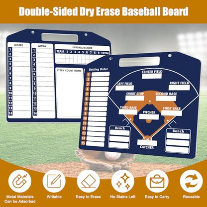Magnetic Baseball Lineup Board, Anglecai Baseball Dry Erase Coaching Board | Baseball Coach Clipboard for Softball Dugout Board with 30 Lineup Card/ 10 Magnet/2 Marker/2 Hook - color: Blue